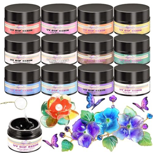 UV-Tauchharz Bastelkleber für Drahtformen Drahtkunst Schmuckherstelllung 12 Farben je 40ml