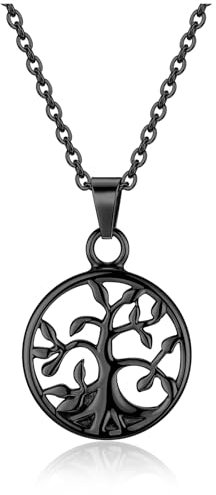 Jovivi Lebensbaum Urnenketten Urne Halsketten Lebensbaum Urne Anhänger Halskette für Asche Memorial Kette zum Befüllen Ascheamulett Gedenkschmuck Andenken Schmuck für Damen Herren (Schwarz)