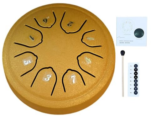 Steel Tongue Drum Steel Hand Drum mit Notenbuch, Schlagzeugschlägel, Fingerplektren Zungentrommel | Buddha Drum 4,5 Zoll, Notenbuch & Drumsticks