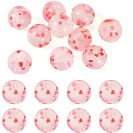 Craftdady Silikonperlen, 12 mm, runde Silikonperlen, mit rotem Herz, Konfetti, lose Gummiperlen für DIY-Stifte, Schlüsselbänder, Armbänder, Halsketten, Schmuckherstellung, 10 Stück