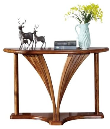 table de canapé Table console demi-lune for entrée, table de canapé en demi-cercle avec base géométrique, table d'appoint en bois for salon, couloir, hall d'entrée, entrée, table de couloir, meubles d