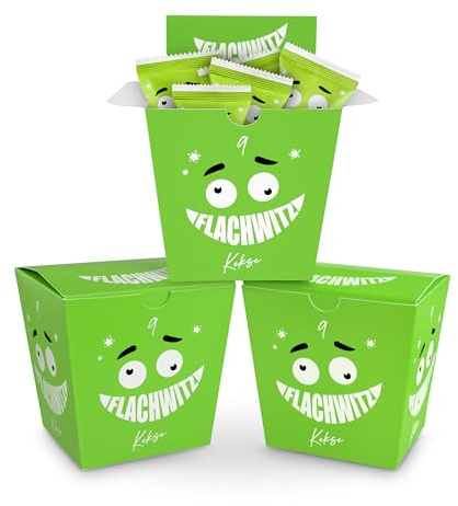 Glückskekse Flachwitze 3er-Packung fortunes cookies in grün | Glückskekse lustige Flachwitze für Kinder und Erwachsene zur Party, Geburtstag, Geschenk | Kekse frisch gebacken vegan & made in Germany