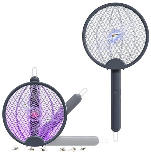 Elektrische Fliegenklatsche Faltbar Fliegenfänger Zapper USB Ladekabel Mückenklatsche 2 in 1 Elektrische Moskito Fliegenklatsche mit 3-Lagigem Dichtem Mesh und LED-Licht