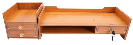 Monitor Stand Halter 2-Tier Holz Schreibtischaufsatz Monitorerhöhung Monitor Organizer Halter Computer Ständer mit 3 Schublade, Holz TV Computer Desktop Speicher Organise Regal für Zuhause oder Büro