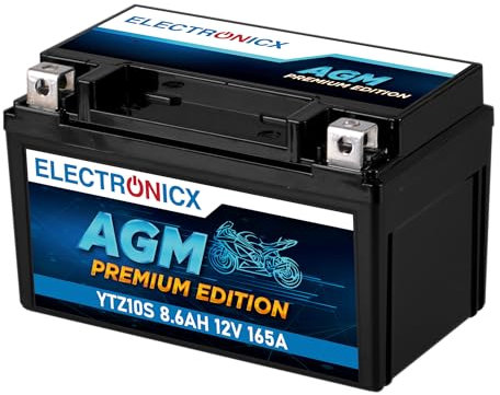 Electronicx YTZ10S AGM Motorradbatterie 12V 9Ah 165A - Wartungsfrei, Hohe Startleistung, Vibrationsresistent - Ideal für Motorrad & Roller - Langlebig & Leistungsstark