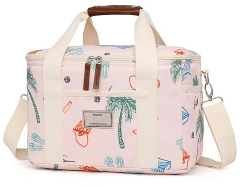 Nanxson Sac Isotherme Repas 15L/29L Grand Capacité Sac Lunch Bag Floral Cooler Bag Portable avec bandoulière Réglable pour Déjeuner Travail Ecole Plage Pique-Nique (15L,A-Rose Cocos)