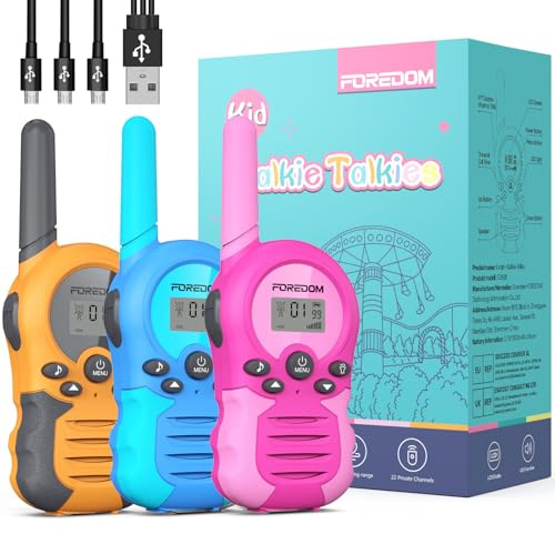 FOREDOM Talkie Walkie Enfants Rechargeable, Talkie-Walkie Longue Portée pour Garçons & Filles de 3-12 Ans, Cadeaux Aventure Plein Air, Lot de 3