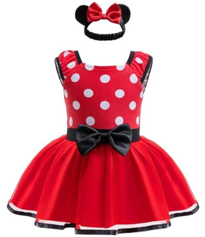 Lito Angels Baby Girls Minnie Fancy Dress Costume Infant Bodysuit Romper with Bow Headband Age 9-12 Months, Red