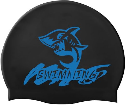 ﻿Gorro Piscina Niño, Gorro Natación Niño, Tiburón, Silicona (Negro)