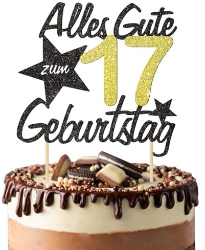 BOOMTOP Torten Deko 17 Geburtstag Deko Kuchen Junge Mädchen Happy 17th Birthday Cake Topper Alles Gute zum Geburtstag 17 Jahre Kindergeburtstag Kuchen Topper 17 Geburstagstorte Deko Gold Schwarz
