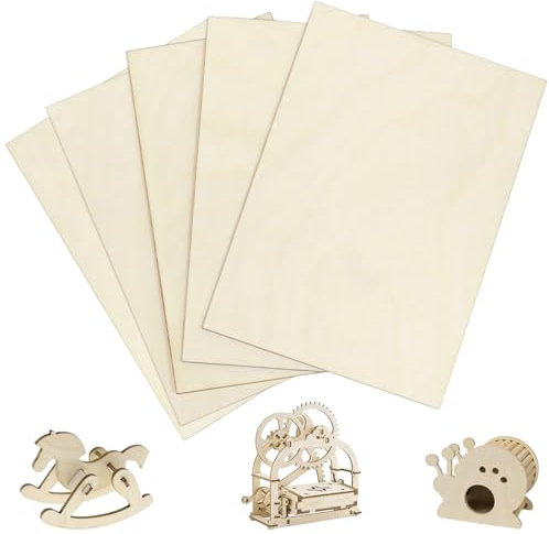AUNHOKE 5 fogli di compensato, 300 x 200 x 2 mm, non finiti in legno di balsa per modellismo, pirografia, pittura, incisione, stencil e incisione laser