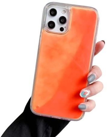 Generisch The Luminous for iPhone Case, Glow in The Dark Phone Case, Fun Liquid Fluorescent Moving Quicksand Cases for iPhone 16/15/14/13/12 Pro Max Plus (13pro max,Orange)