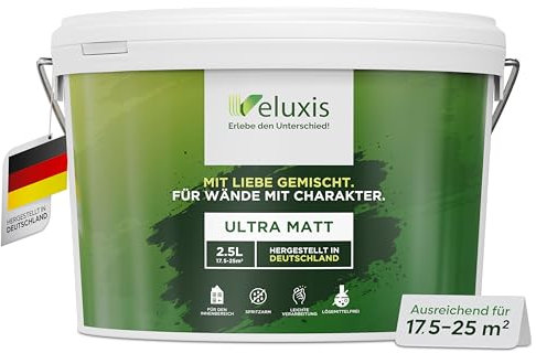 Veluxis® Hochwertige Wandfarbe Weiß für den Innenraum - 2,5 Liter & Deckkraft-Klasse 1, Streifenfrei, tropfarm & Öko Farbe, VOC-frei