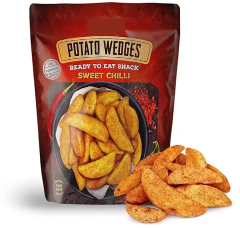 Fakhri Sweet Chilli Potato Wedges, 450g | Crispy Oven-Ready Snack | Spicy & Flavourful Side Dish, Party & Family Sharing Pack