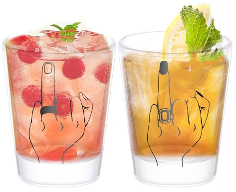 Bride and Groom Glasses - High-Clarity Glass Whiskey Glasses | Humorous Ring Design, Approx. 5x5x6cm, Set of 2, Perfect for Family Gatherings, Christmas, Weddings, Showers