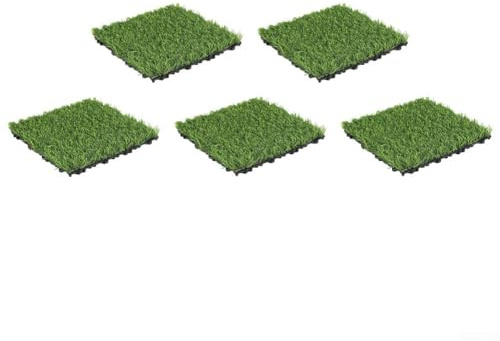 ZWEquipint Set mit 5 ineinandergreifenden Kunstrasen, 30 x 30 cm, selbstentleerender Kunstrasen, Kunstrasen für den Außenbereich, Garten und Terrasse