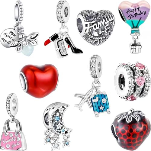 WINRARO 10 Pack Charms Kompatibel mit Pandora Charms Armband Halskette, Charms für Armbänder für Frauen, Perfektes Schmuckgeschenk für Frauen, Ideal für Weihnachten, Geburtstagsfeiern, Muttertag 002.