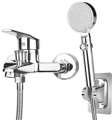 bssmmai Ensemble de Robinet de Baignoire avec Douchette, Mitigeur de Baignoire, Robinet Chaud et Froid, Accessoires de Montage pour Douche et Baignoire