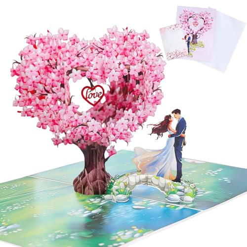 Hochzeitskarte Pop Up 3D Valentinstag Karte Glückwunschkarte 3D Karte Liebesbaum mit Grußkarte Umschlag Pop Up Karte Hochzeit Verlobungsgeschenk für Hochzeitstage Hochzeiten Valentinstag (Grün)