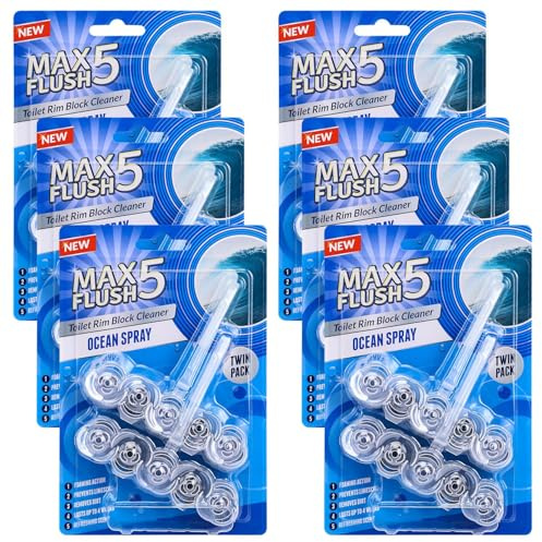 LIVHOME Toilet Rim Block Cleaner, Forest Pine, Citrus Sparkle, Lavender, Tropical Blossom and Ocean Spray Scents, Clear Water Formula, Anti-Limescale Protection (6 Pack, Ocean Spray)