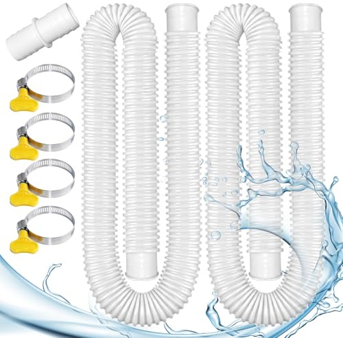 Spehulg 2 Stück Poolschlauch 32mm,150cm Pool Schlauch mit 1 Stück Poolschlauch verbinder Und 4 Stück Schlauchschellen,Für Pool Filterpumpe,Mobiles Schwimmbad Pumpe,Weiß