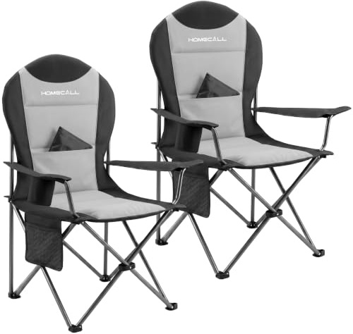 Homecall Campingstuhl Faltbar bis 150kg,Angelstuhl 108cm(Grau - 2 Stück) | Belastbar Campingstuhl Hochlehner 108cm mit Lendenwirbelstütze, Gepolstert Klappstuhl Camping Stuhl für Garten Picknick