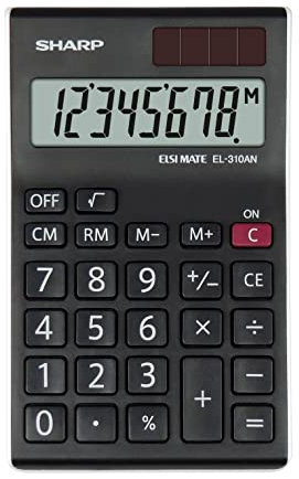 Sharp EL-310AN Tischrechner (8 Stellen, Display angewinkelt, Solar- und Batteriebetrieb) Schwarz-Weiß