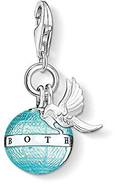 Thomas Sabo Damen-Charm-Anhänger Weltkugel Charm Club 925 Sterling Silber geschwärzt hellblau 1349-664-31
