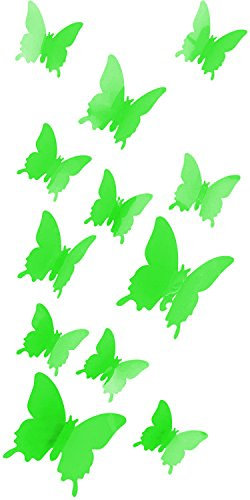 3D Schmetterlinge Blumen 12er Set Dekoration Wandtattoo (Basic (neon grün))