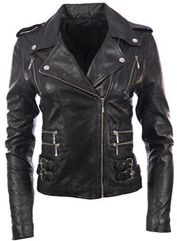 Aviatrix Giacca da Donna Motociclista Vera Pelle Super Morbida Multi Zip Asimmetriche (AGSM)