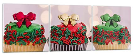 Mehrteilige Bilder auf Glas Cupcakes Dessert Kuchen gebacken Glasbild 90x30cm Wandbilder Dekoration Wohnzimmer Schlafzimmer Küche Set 3 teilige Klein Wanddeko Wand Kunstdruck Art Modern GCA90x30-2436