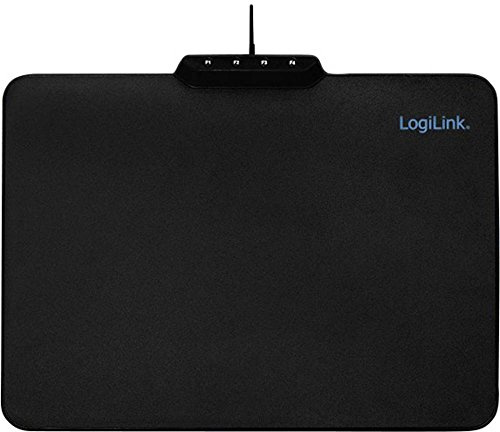 Logilink ID0155 Gaming Mauspad mit 4X RGB-LED Beleuchtung und 7 Mögliche Farbe schwarz
