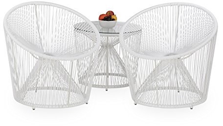 Relaxdays Gartensessel Retro Deluxe RAYA 2er-Set, Mexiko 60er Jahre, Kunststoff, Gartenstuhl, Balkonstuhl, Vintage, weiß