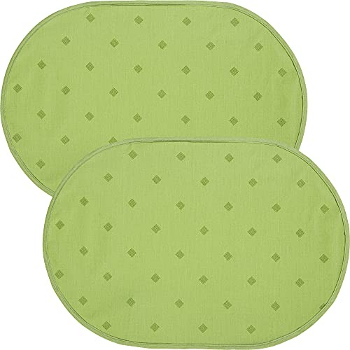 Erwin Müller abwaschbares Tischset, Platzset 2er-Pack Neuss im Rautendesign grün Größe oval: 35x50 cm - acrylversiegeltes Gewebe für leichtes Wischen