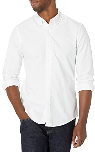 Amazon Essentials Men's Slim-Fit Long-Sleeve Oxford Shirt, White, M