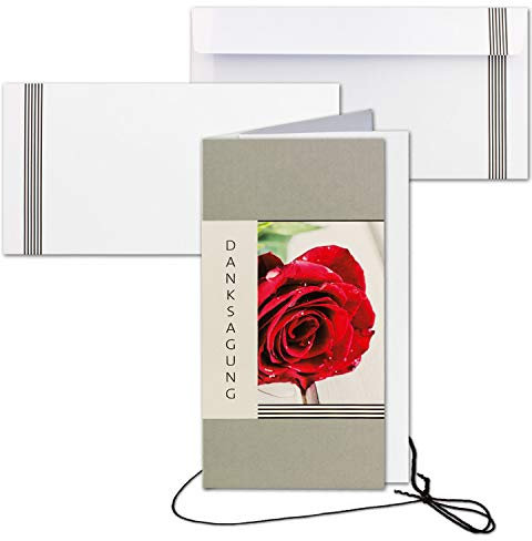 25x Trauerkarte mit Umschlag Set Danksagung - Rose - inklusive hochwertiger Box- DIN Lang Hoch-Format - Danksagungskarten Trauerkarten nach Beerdigung - Trauer-Papiere by GUSTAV NEUSER