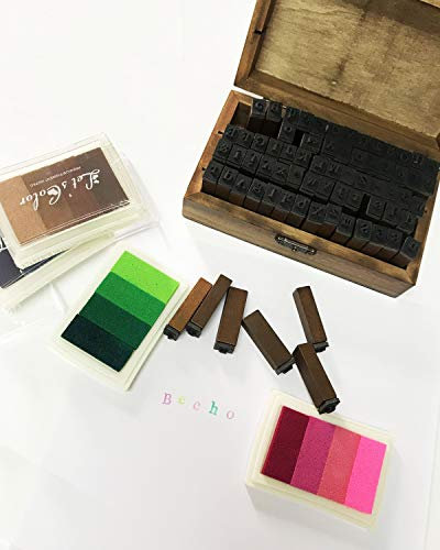 Becho Stempelkissen und Alphabet-Stempel-Set: 24 Stempelkissen in Regenbogenfarben und 70 Stempel.