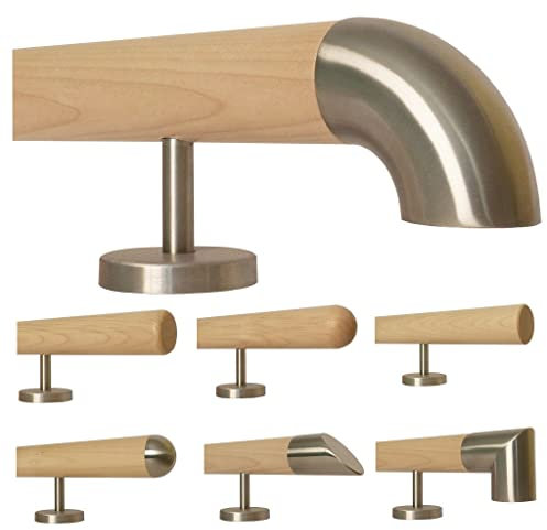 Ahorn Holz Treppe Handlauf Geländer Griff gerade Edelstahlhalter, Länge 30-500 cm aus einem Stück/Beispiel: 500 cm mit 6 Halter Edelstahlbogen