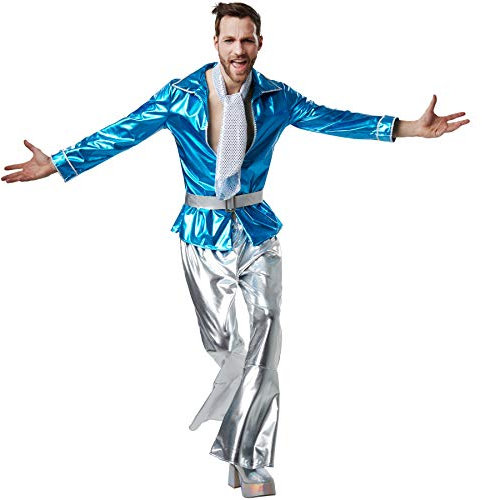 dressforfun 900501 - Herrenkostüm Disco Master, Schillerndes Disco-Outfit aus Glanzstoff mit Gürtel und Halstuch (XL | Nr. 302400)