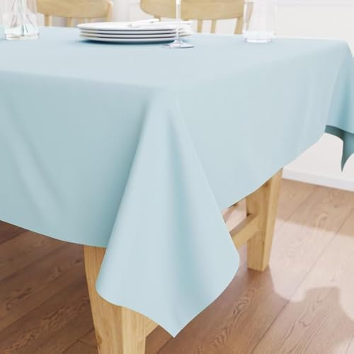 Encasa XO Baumwoll-Canvas-Tischdecke | Eisblau Einfarbig | Rechteckige Größe 140x180 cm | Esstischdecke zur Dekoration – maschinenwaschbar