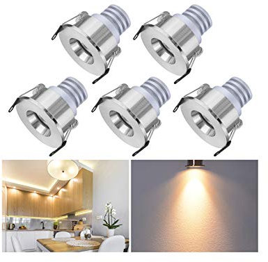 Audor Mini Klein Einbaustrahler LED Set 5er, 3W LED Deckenstrahler COB Deckenspots Led Einbauleuchte Aluminium Spots LED Set für Weinschrank/Schrank/Küche/Wohnzimmer -Warmweiß