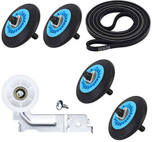 AMI PARTS Kit de reparación de secadora ultra duradero compatible con Samsung DC97-16782A, correa de secadora 6602-001655, polea tensora de secadora DC93-00634A [rodamientos de bolas mejorados] y