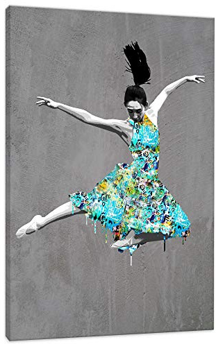 Tanzbild Graffiti Blaue Tänzerin - Tanz Wandbild Tänzer Kunstbild Tanzen - 100x150cm - Kunstdruck 2cm (div. Varianten/Größen) - Wandbilder Mensch Person Leinwandbild - fertig aufgespannt