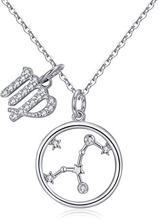 Qings Geburt Zeichen Halskette - 925 Sterling Silber Sternbild Jungfrau astrologische Halskette, Teenager Schmuck Horoskop Anhänger leichte Baby Taufe Dusche Geschenk