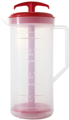 JBK Pottery The Original MixStir Mixing Pitcher - Red; - Mixing Pitcher for Drinks, Plastic Water Pitcher with Lid and Plunger with Angled Blades, Easy-Mix Juice Container, 2-Quart Capacity, Red