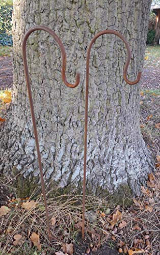 2er-Set Gartenstab m. Haken Laternenhaken u. Doppelspieß Eisen Rost 90