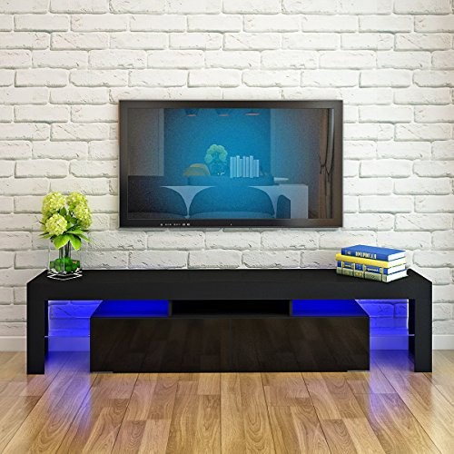 Panana 78inch TV Stand Television Stands TV Console Unit Two Glass Shelves Two Drawers Sideboard Storage 16 Colors RGB LED Lighted TV Cabinet for 65 70 75 80 inch TV (Black)