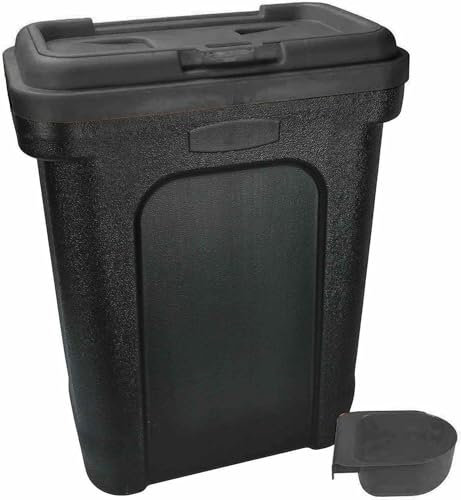 NIGMA Pet Food Container 30L /15 KG Dog Cat Animal 15kg Dry Feed Seed Storage Box Bin & Scoop (Black)