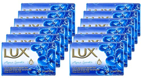 Lux Aqua Sparkle Soap Bar with Floral Musk and Mint Oil, 80g x 12