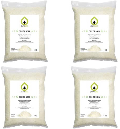 PURENAIL Purespa | 4 kg de Cire de soja Naturelle et écologique | Cire Premium en Flocons pour la Fabrication de Bougies en contenants | Point de Fusion Bas 46-48° (4 Sachets de 1 KG) Offre limitée